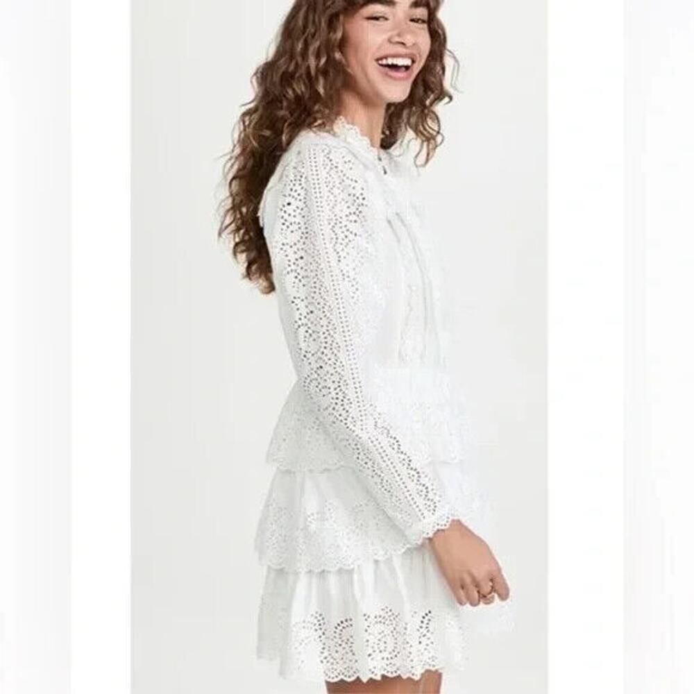Ulla Johnson Aster Long Sleeve Tiered Ruffle Mini Dress White Size 12 NEW $575 - Picture 4 of 10